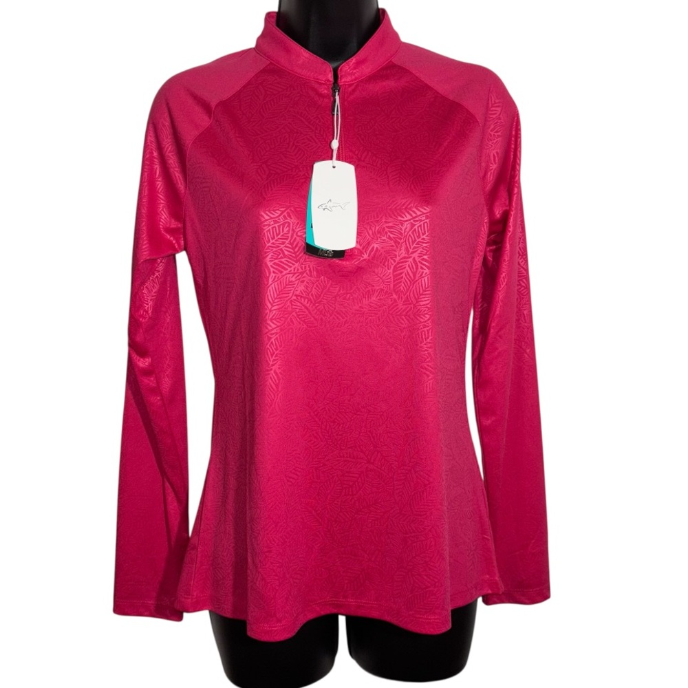 Greg Norman Golf Pullover Quarter Zip ML75 Play Dry Pink Embossed Women’s Small